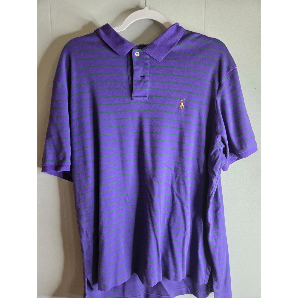 Polo Ralph Lauren Mens XXL Pima Soft Touch Striped Polo Shirt Purple Green 2142